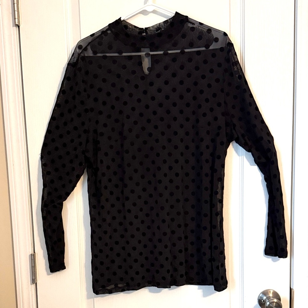 Lane Bryant Black Sheer Long Sleeve Polka Dot Blouse Women Size 18/20 or XXL